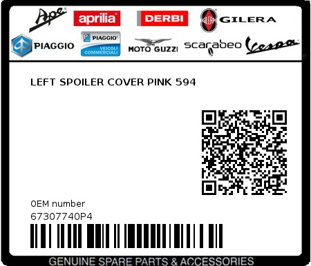 Product image: Piaggio - 67307740P4 - LEFT SPOILER COVER PINK 594  0