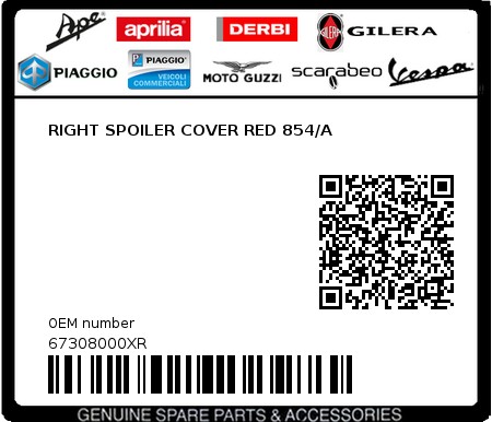 Product image: Piaggio - 67308000XR - RIGHT SPOILER COVER RED 854/A  0