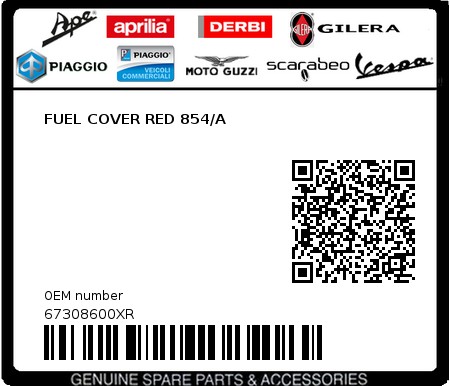 Product image: Piaggio - 67308600XR - FUEL COVER RED 854/A  0