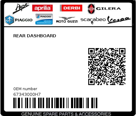 Product image: Piaggio - 67343000H7 - REAR DASHBOARD  0