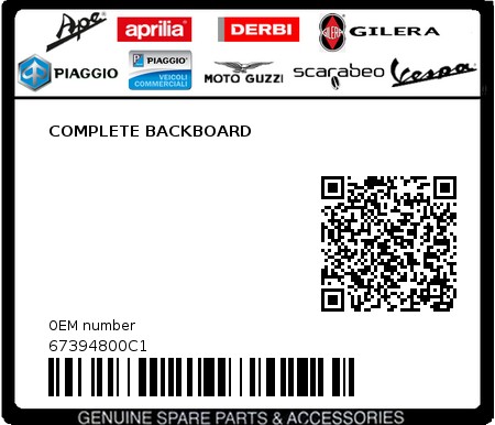 Product image: Piaggio - 67394800C1 - COMPLETE BACKBOARD  0