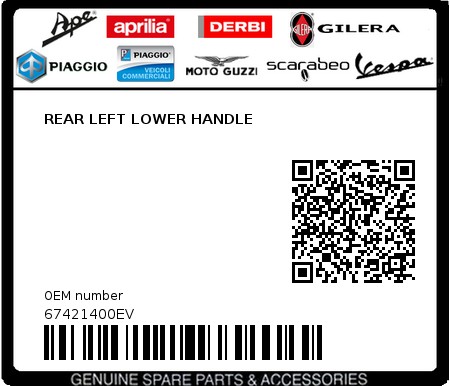 Product image: Piaggio - 67421400EV - REAR LEFT LOWER HANDLE  0