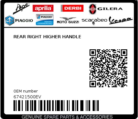 Product image: Piaggio - 67421500EV - REAR RIGHT HIGHER HANDLE  0
