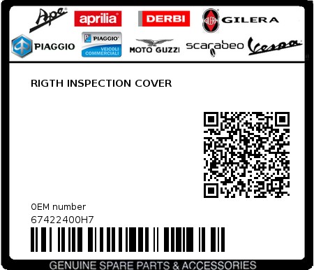 Product image: Piaggio - 67422400H7 - RIGTH INSPECTION COVER  0