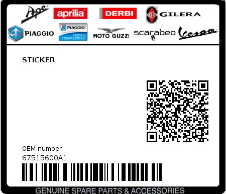 Product image: Piaggio - 67515600A1 - STICKER  0