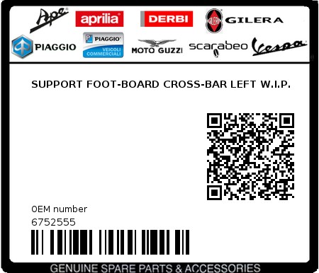 Product image: Piaggio - 6752555 - SUPPORT FOOT-BOARD CROSS-BAR LEFT W.I.P.  0