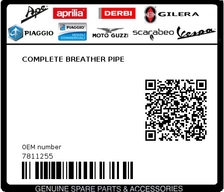 Product image: Piaggio - 7811255 - COMPLETE BREATHER PIPE  0