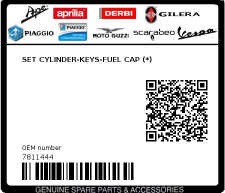 Product image: Piaggio - 7811444 - SET CYLINDER-KEYS-FUEL CAP (*)  0