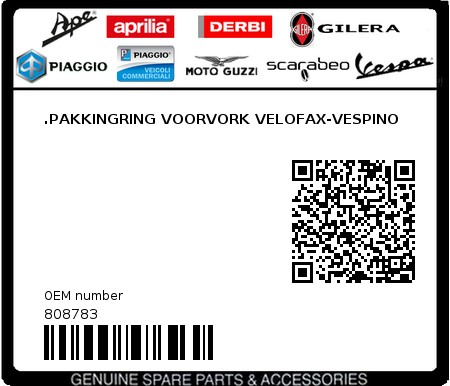 Product image: Piaggio - 808783 - .PAKKINGRING VOORVORK VELOFAX-VESPINO  0