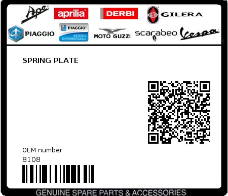 Product image: Piaggio - 8108 - SPRING PLATE  0