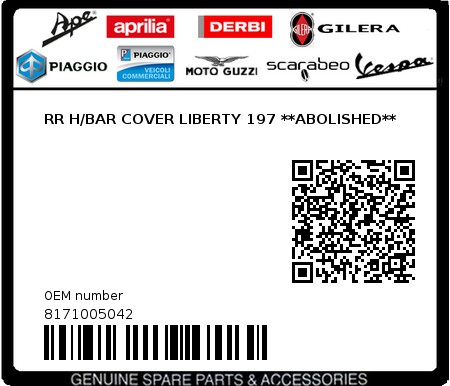 Product image: Piaggio - 8171005042 - RR H/BAR COVER LIBERTY 197 **ABOLISHED**  0