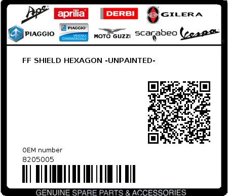 Product image: Piaggio - 8205005 - FF SHIELD HEXAGON -UNPAINTED-  0