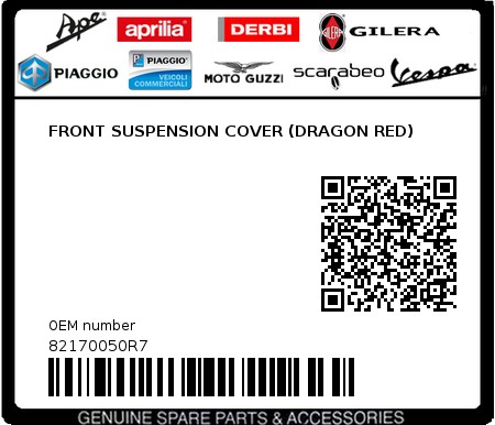 Product image: Piaggio - 82170050R7 - FRONT SUSPENSION COVER (DRAGON RED)  0