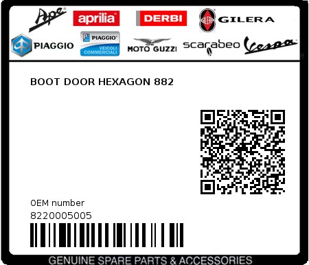 Product image: Piaggio - 8220005005 - BOOT DOOR HEXAGON 882  0