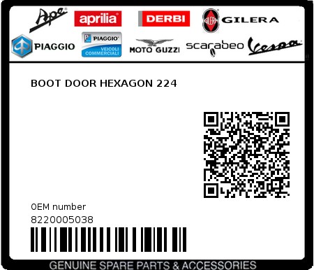 Product image: Piaggio - 8220005038 - BOOT DOOR HEXAGON 224  0