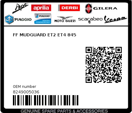 Product image: Piaggio - 8249005036 - FF MUDGUARD ET2 ET4 845  0