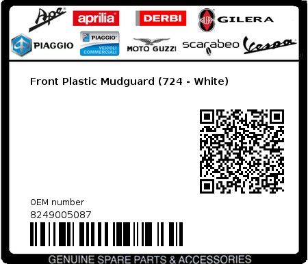 Product image: Piaggio - 8249005087 - Front Plastic Mudguard (724 - White)  0