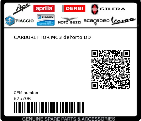 Product image: Piaggio - 82570R - CARBURETTOR MC3 del'orto DD  0
