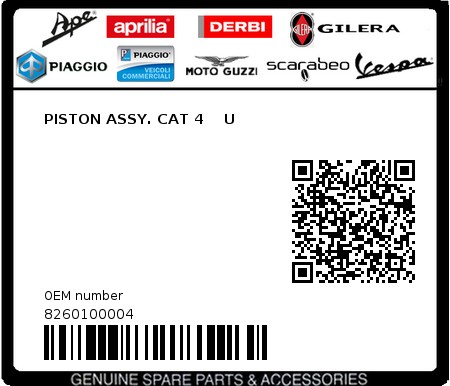 Product image: Piaggio - 8260100004 - PISTON ASSY. CAT 4    U  0
