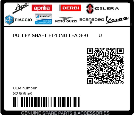 Product image: Piaggio - 8260956 - PULLEY SHAFT ET4 (NO LEADER)       U  0