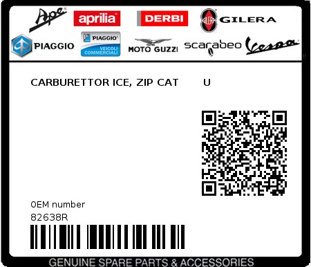 Product image: Piaggio - 82638R - CARBURETTOR ICE, ZIP CAT       U  0