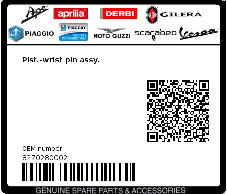 Product image: Piaggio - 8270280002 - Pist.-wrist pin assy.  0