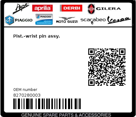 Product image: Piaggio - 8270280003 - Pist.-wrist pin assy.  0