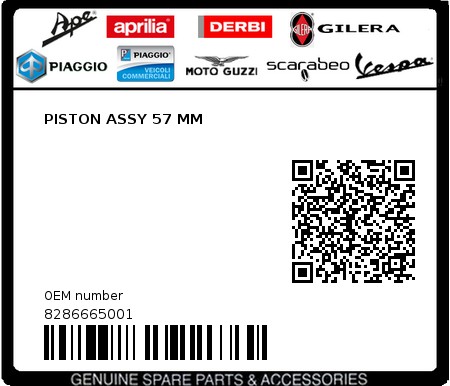 Product image: Piaggio - 8286665001 - PISTON ASSY 57 MM  0