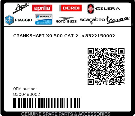 Product image: Piaggio - 8300480002 - CRANKSHAFT X9 500 CAT 2 ->8322150002  0