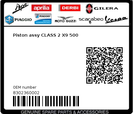 Product image: Piaggio - 8302360002 - Piston assy CLASS 2 X9 500  0