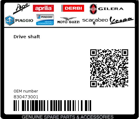 Product image: Piaggio - 830473001 - Drive shaft  0