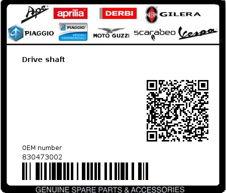Product image: Piaggio - 830473002 - Drive shaft  0