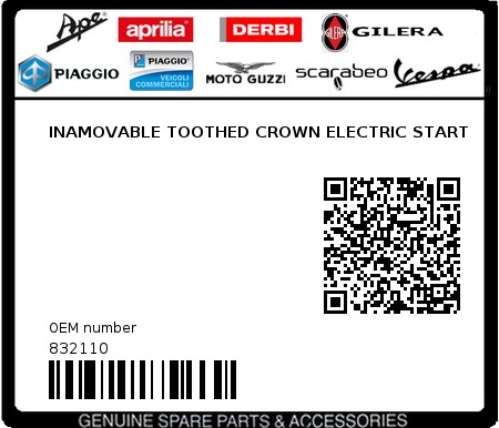 Product image: Piaggio - 832110 - INAMOVABLE TOOTHED CROWN ELECTRIC START  0