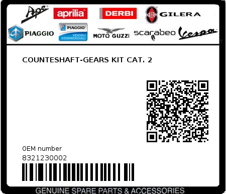 Product image: Piaggio - 8321230002 - COUNTESHAFT-GEARS KIT CAT. 2  0