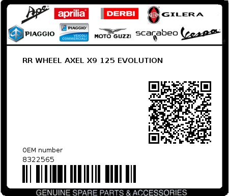 Product image: Piaggio - 8322565 - RR WHEEL AXEL X9 125 EVOLUTION  0