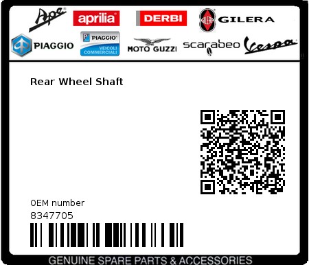 Product image: Piaggio - 8347705 - Rear Wheel Shaft  0