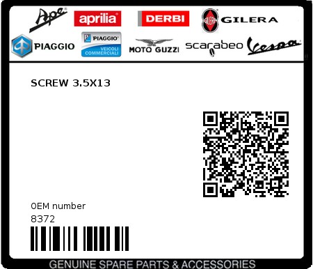 Product image: Piaggio - 8372 - SCREW 3.5X13  0
