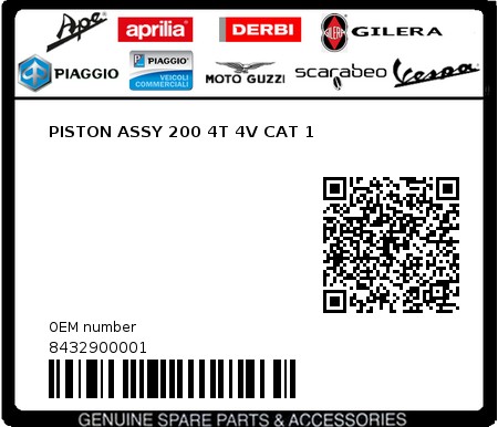 Product image: Piaggio - 8432900001 - PISTON ASSY 200 4T 4V CAT 1  0