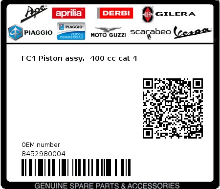 Product image: Piaggio - 8452980004 - FC4 Piston assy.  400 cc cat 4  0