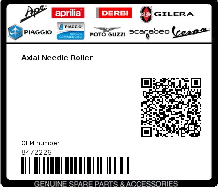 Product image: Piaggio - 8472226 - Axial Needle Roller  0