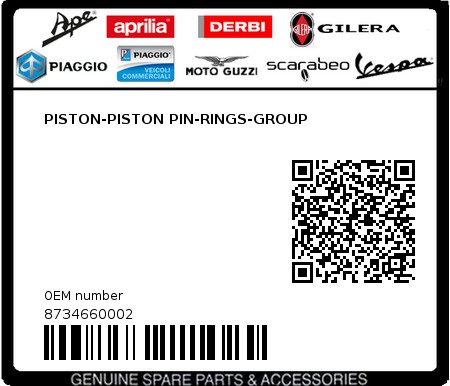 Product image: Piaggio - 8734660002 - PISTON-PISTON PIN-RINGS-GROUP  0