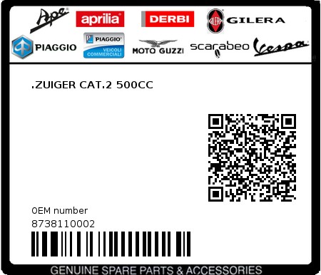 Product image: Piaggio - 8738110002 - .ZUIGER CAT.2 500CC  0