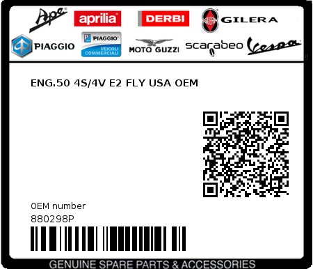 Product image: Piaggio - 880298P - ENG.50 4S/4V E2 FLY USA OEM  0