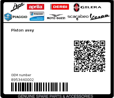 Product image: Piaggio - 8953440002 - Piston assy  0