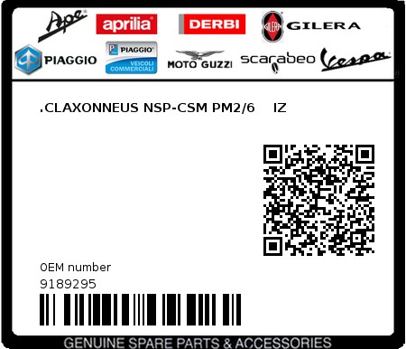 Product image: Piaggio - 9189295 - .CLAXONNEUS NSP-CSM PM2/6    IZ  0
