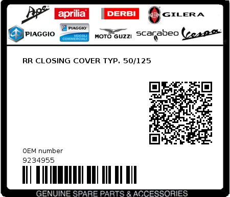 Product image: Piaggio - 9234955 - RR CLOSING COVER TYP. 50/125  0