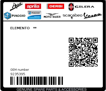 Product image: Piaggio - 9235395 - ELEMENTO   **  0