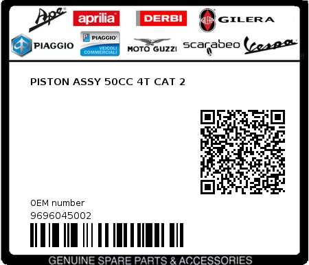 Product image: Piaggio - 9696045002 - PISTON ASSY 50CC 4T CAT 2  0