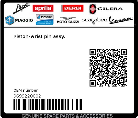 Product image: Piaggio - 9699220002 - Piston-wrist pin assy.  0