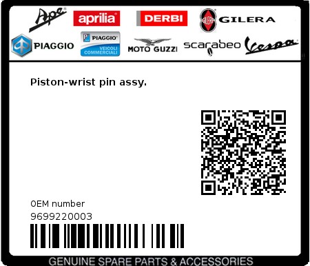 Product image: Piaggio - 9699220003 - Piston-wrist pin assy.  0